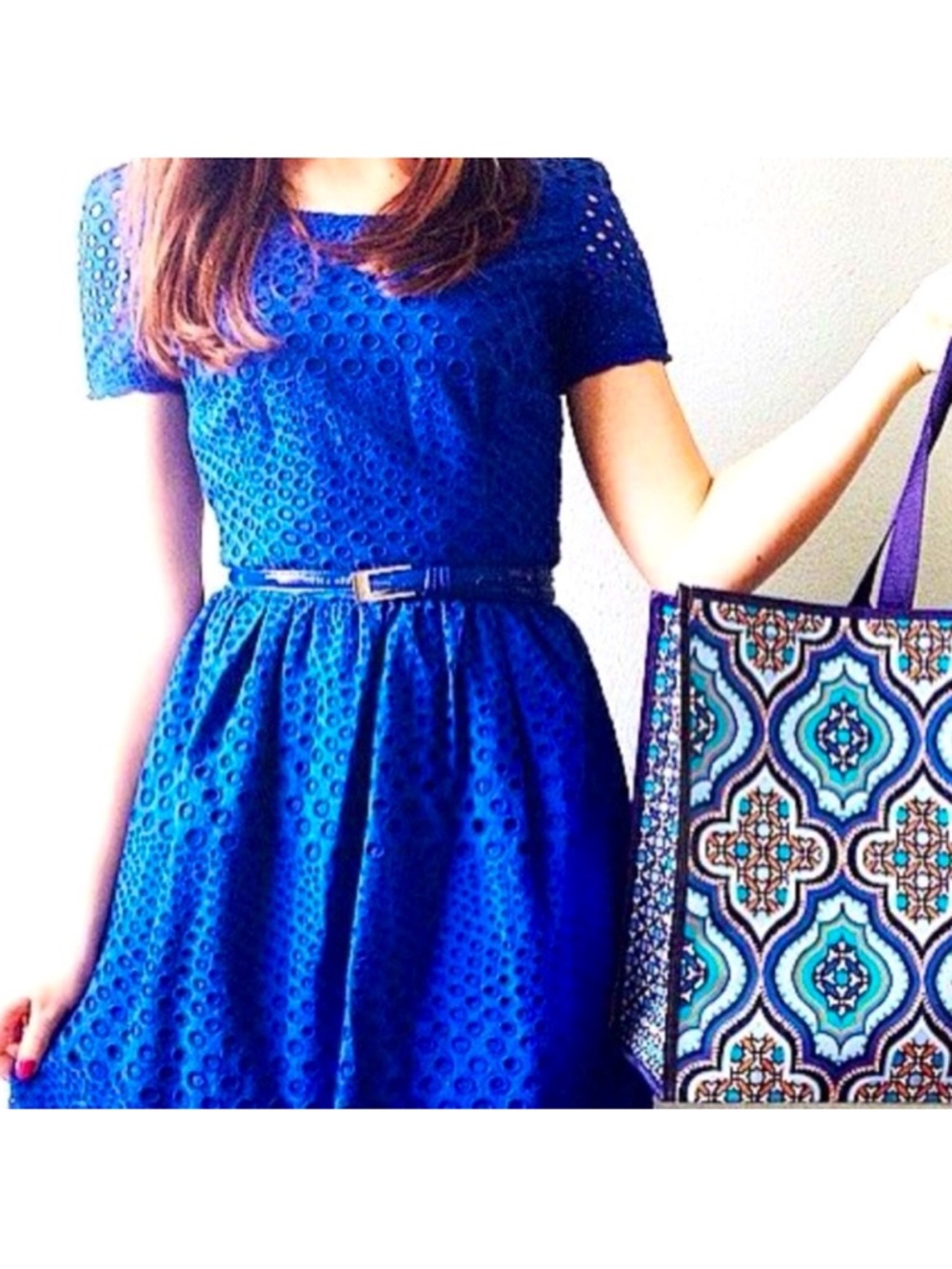 Boden blue eyelet A-line knee-length fit and flair